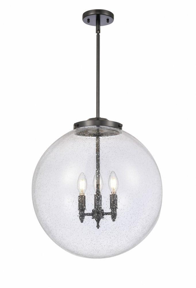 Beacon Matte Black Globe Pendant with Seedy Glass - 19"x18"