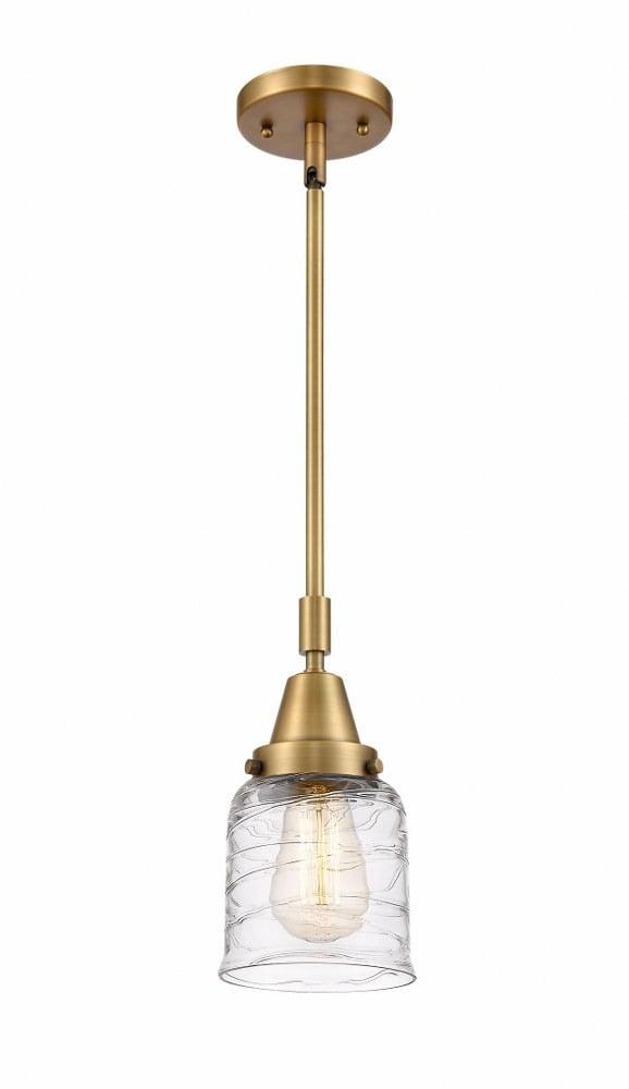 Bell Brushed Brass 11" Mini Pendant with Deco Swirl Glass