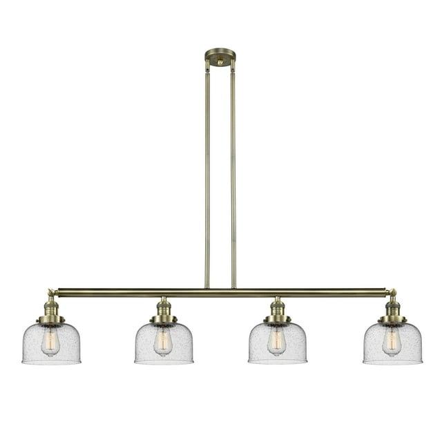 Innovations Lighting  Bell 4 Light 53" Stem Hung Island Light Antique Brass/Seedy
