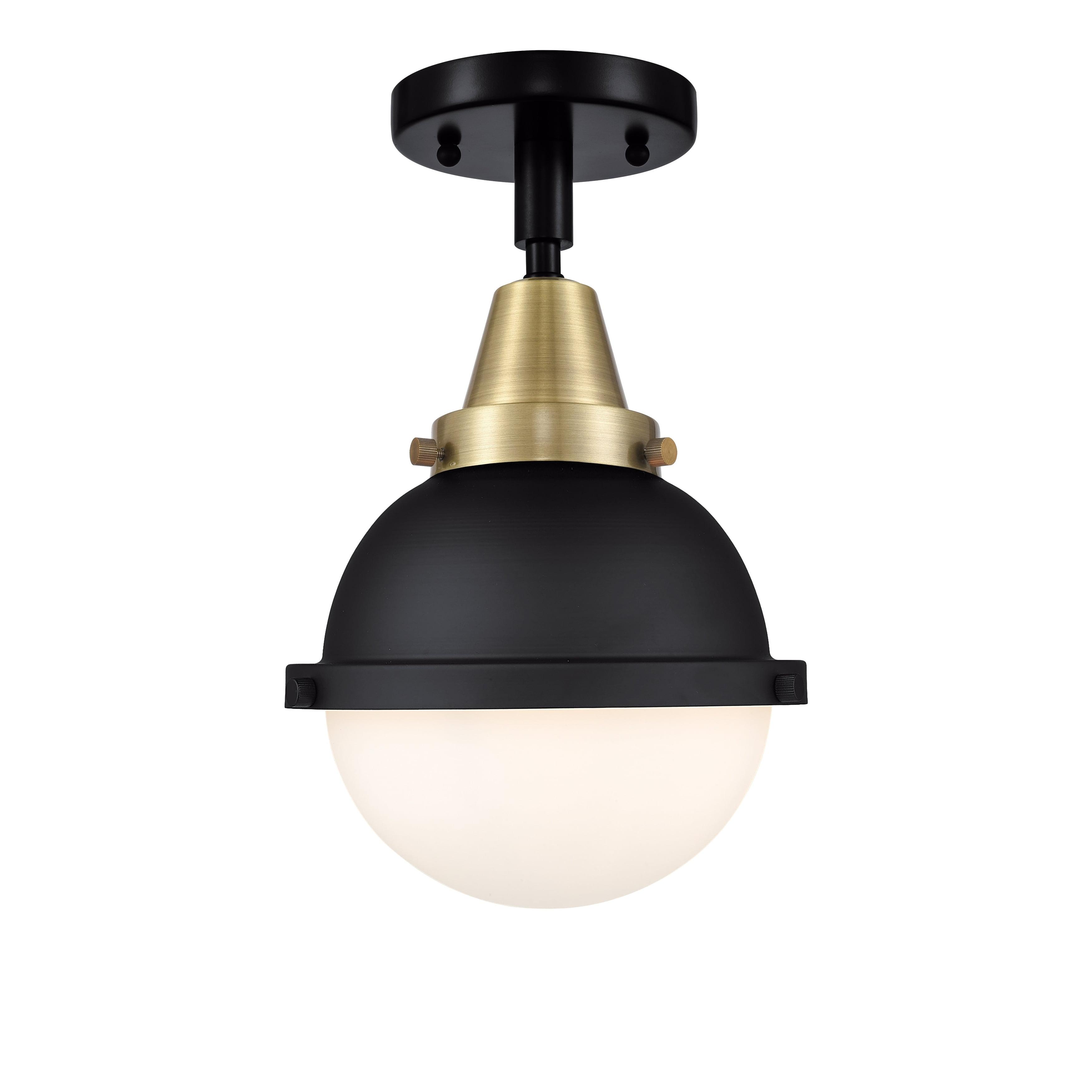 Caden 7" Black Antique Brass Matte White Globe Flush Mount