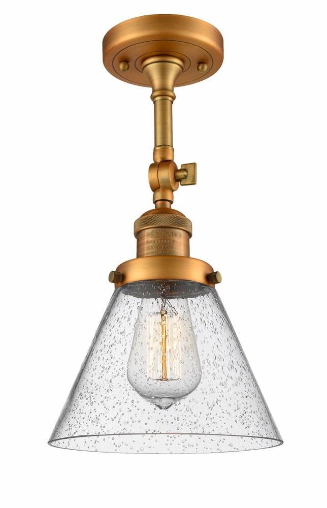 Brushed Brass and Seedy Glass Semi-Flush Mount Light