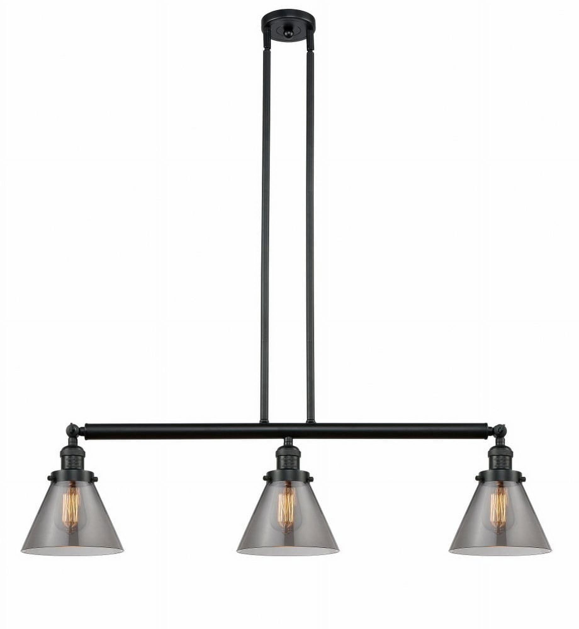 213-BK-G43-Innovations Lighting-Cone - 3 Light Island In Industrial Style-10 Inches Tall and 40.25 Inches Wide-Matte Black Finish-Plated Smoke Glass