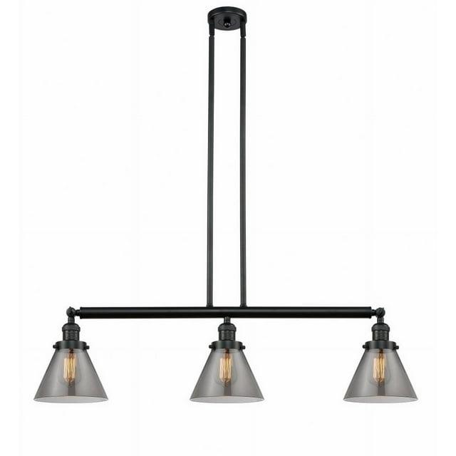 213-BK-G43-Innovations Lighting-Cone - 3 Light Island In Industrial Style-10 Inches Tall and 40.25 Inches Wide-Matte Black Finish-Plated Smoke Glass