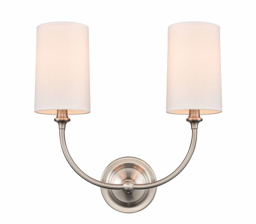 Giselle Brushed Satin Nickel 2-Light Wall Sconce with Off-White Shades