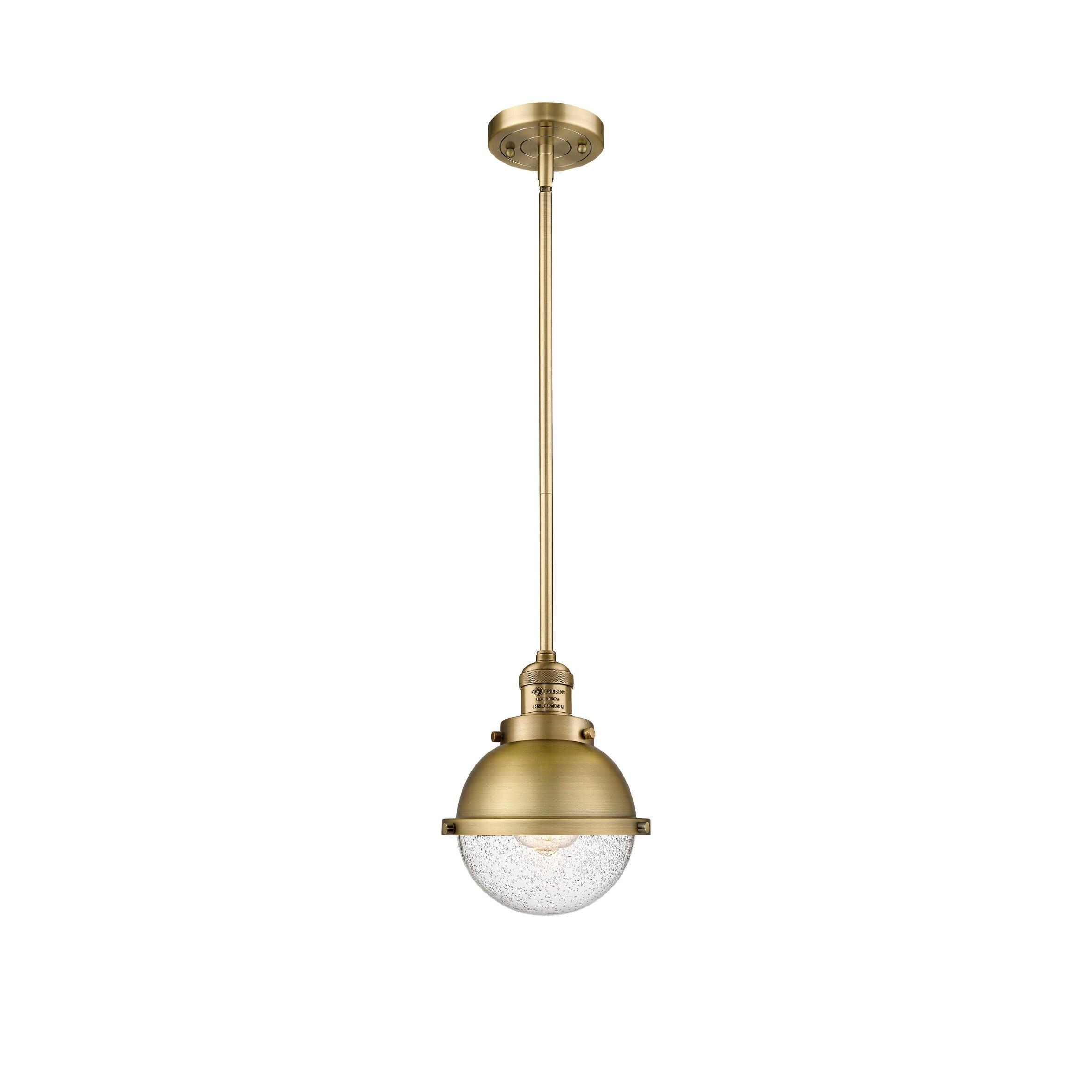 Innovations Lighting  Franklin Restoration Hampden 1 Light 7" Stem Hung Mini Pendant Brushed Brass/Seedy