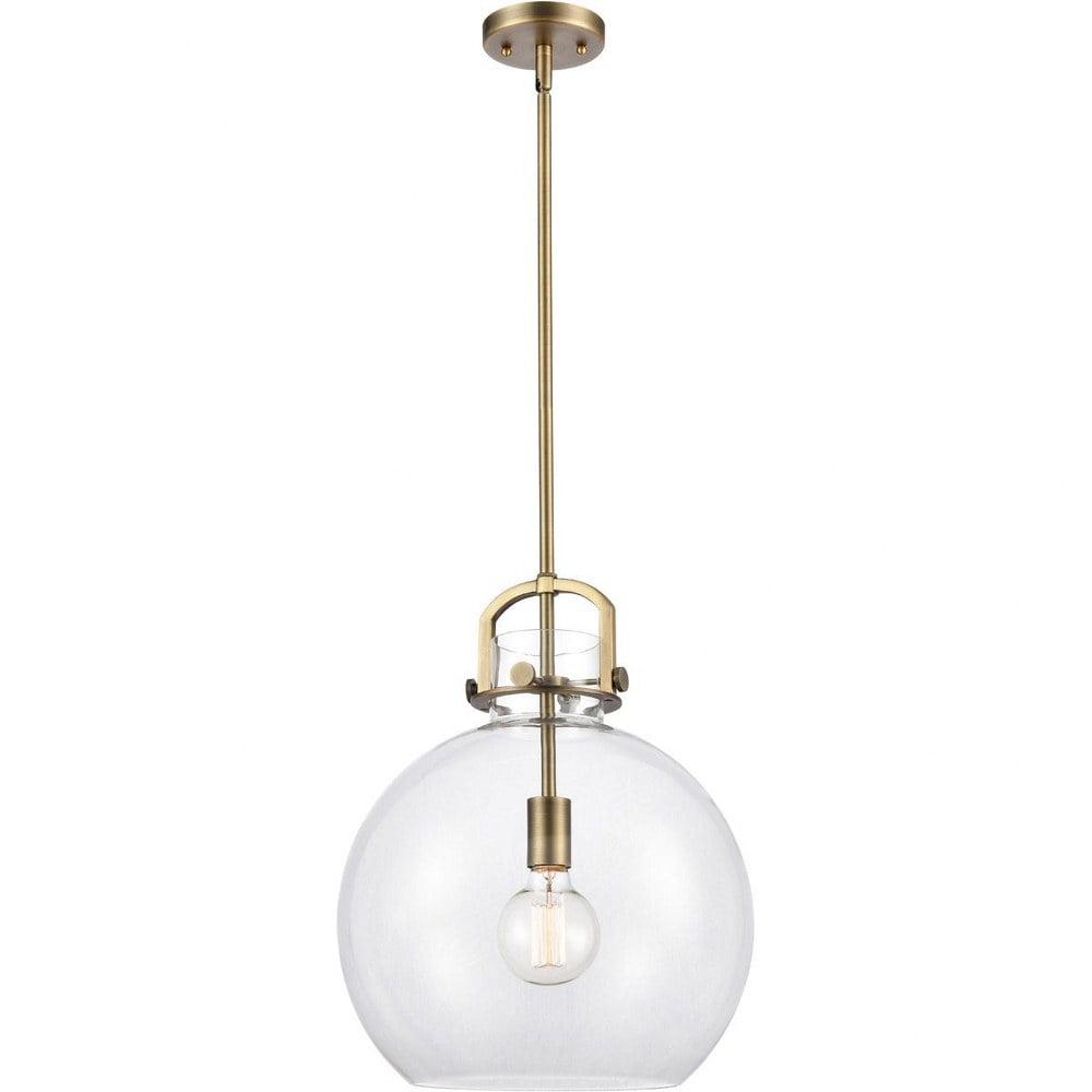410-1S-BB-14CL-Innovations Lighting-Newton-One Light Mini Pendant-14 Inches Wide by 17 Inches High-Brushed Brass Finish