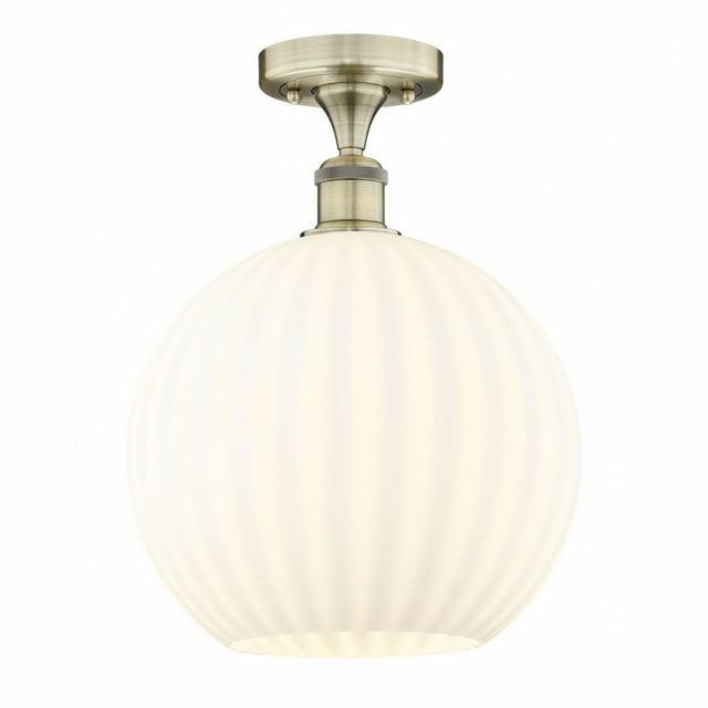 Innovations Lighting White Venetian 1 - Light Semi-Flush Mount in  Antique Brass