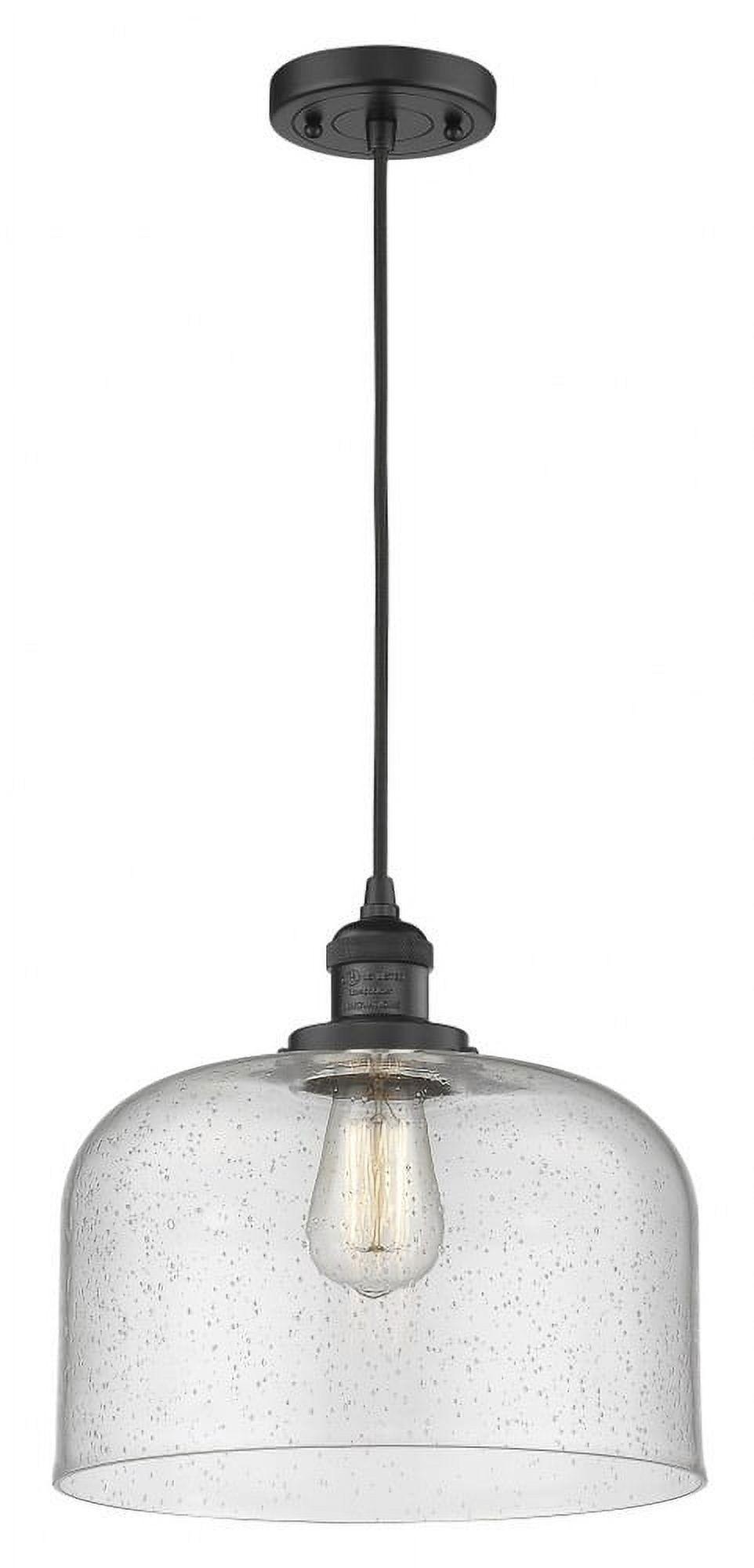 Franklin Restoration Mini Bell Pendant in Matte Black with Seedy Glass Shade