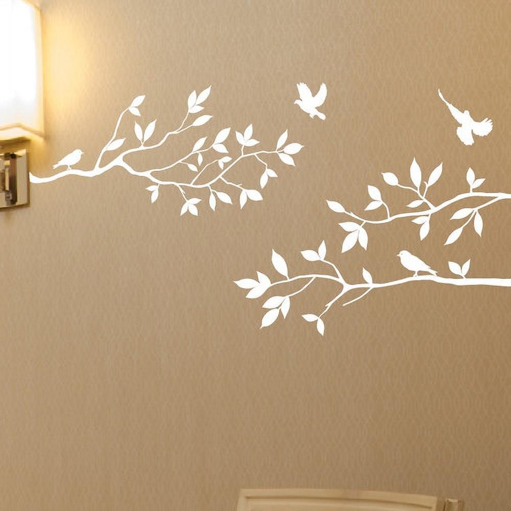 Matte White Tree Branches and Birds Vinyl Wall Decal