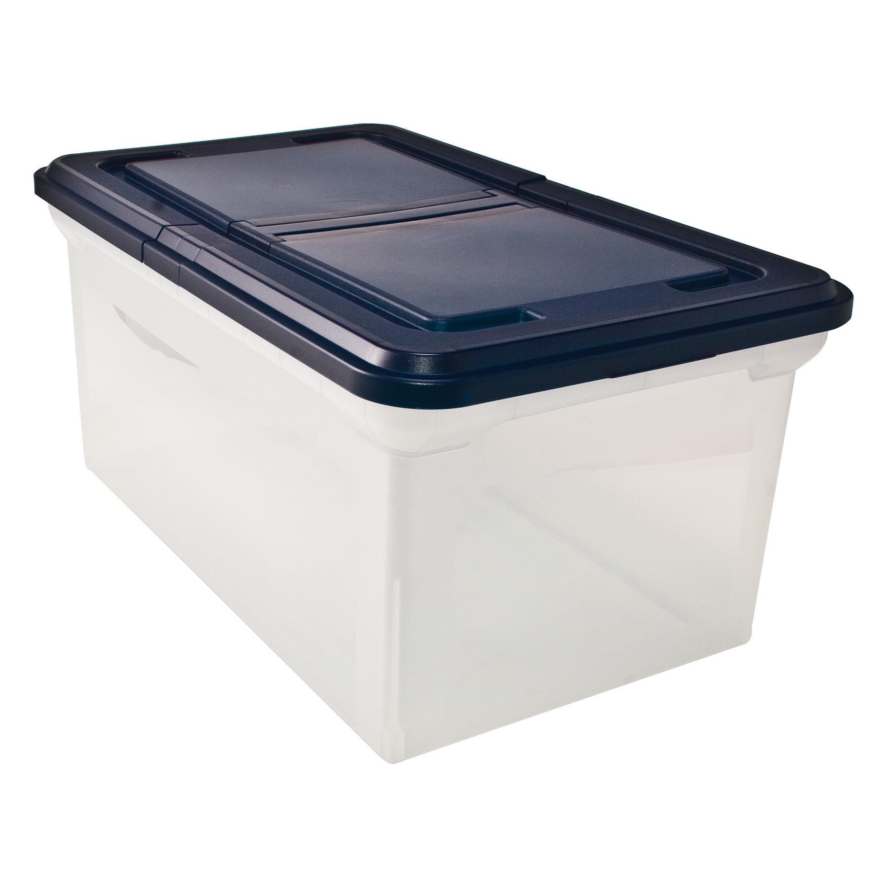 Innovative Storage Designs File Tote with Hinged Lid Letter Plastic Clear/Navy 55797