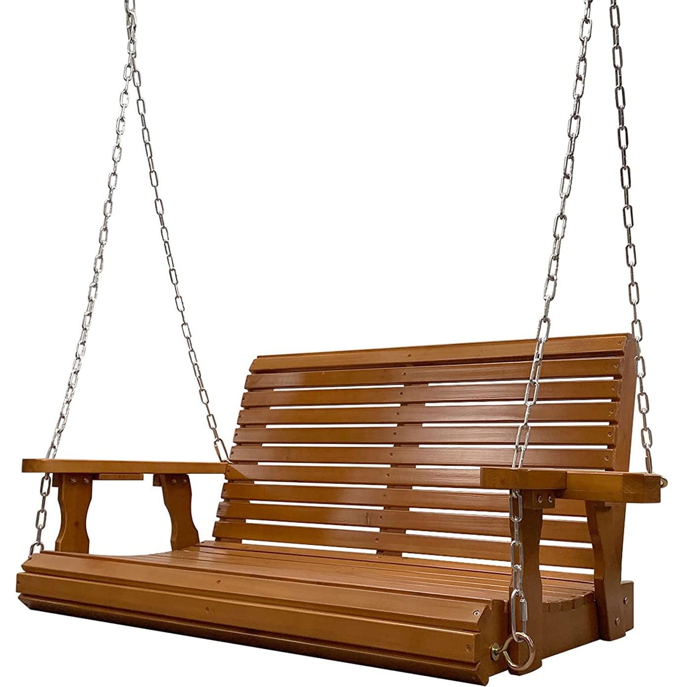 4-Foot Brown Fir Wood Porch Swing with Cup Holders