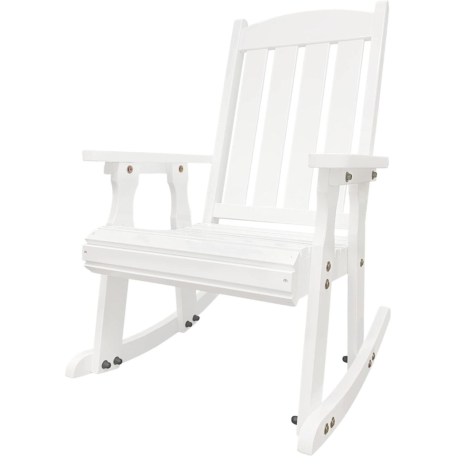 Innovaze Solid Wood Rocking Chair for Indoor or Outdoor Patio and Porch, White