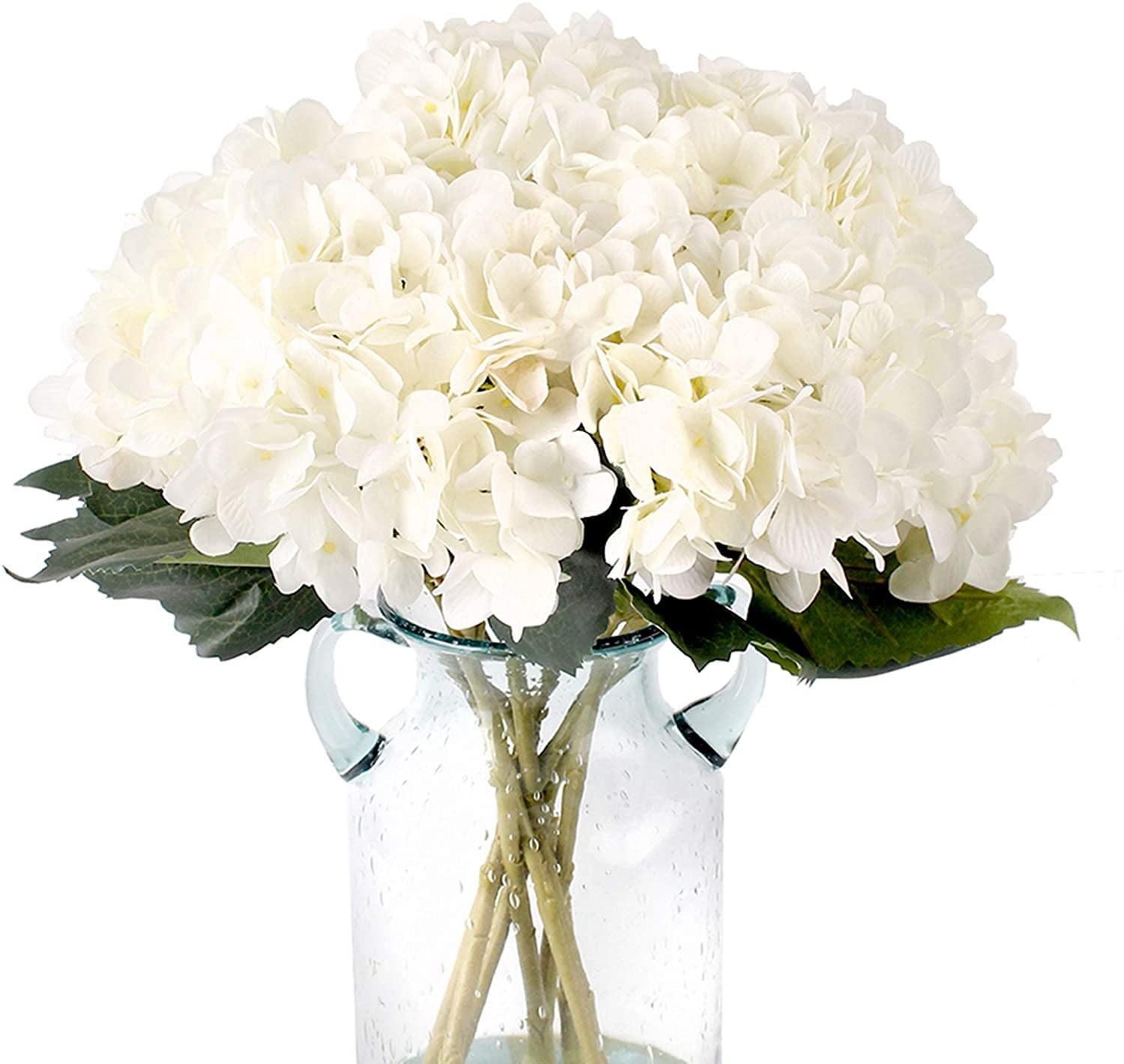 Kimura's Cabin 6pcs Fake White Flowers Artificial Silk Hydrangea Flowers Bouquets Faux Hydrangea Stems for Home Table Centerpieces Wedding Party Decoration (White)