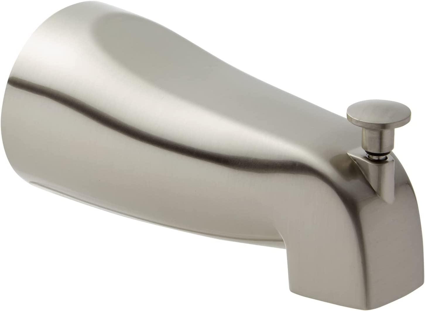 Built Industrial Brushed Nickel Bathtub Spout with Diverter, Tub Faucet with Slip-Fit Connection, 2.5 x 5 In