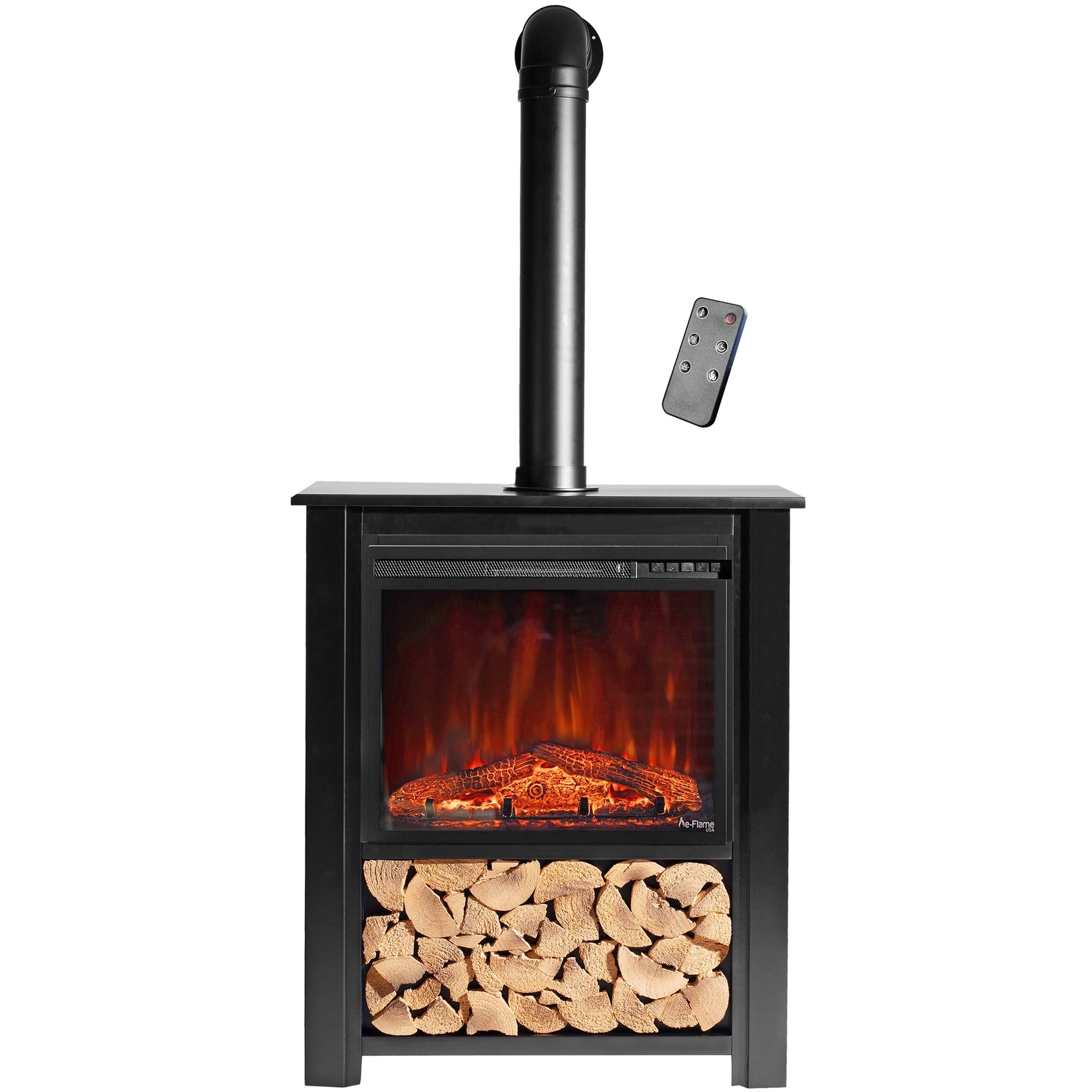 Innsbruck Electric LED Fireplace Stove - Décor Chimney Flue and Wood - 32" Wide x 38" Tall – Soot Black Finish - New 2024