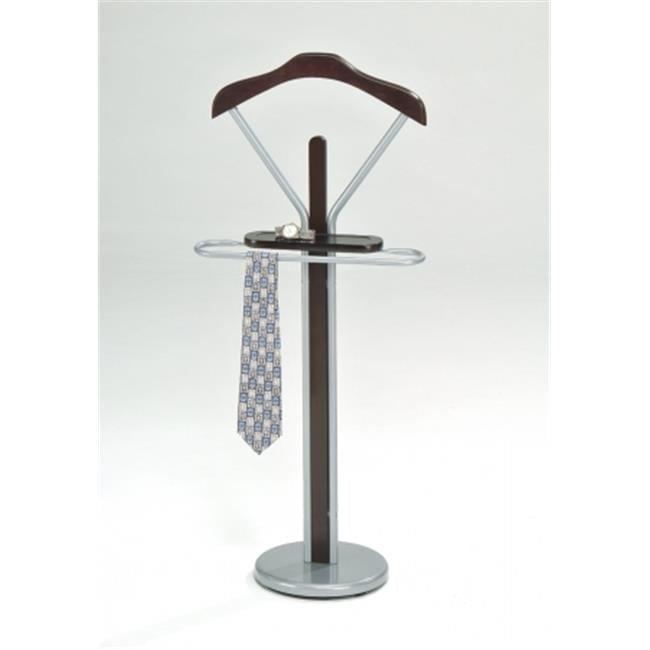 Walnut and Metal Suit Valet Stand with Hanger and Tray