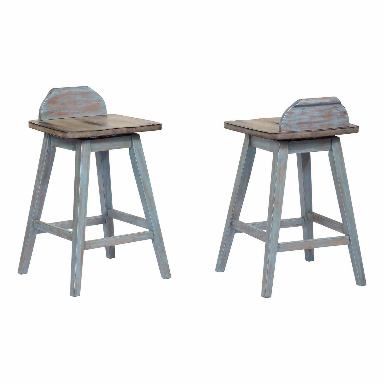 Backless Counter Stool - Distressed Grey & Blue Wash, 28.5 x 17 x 17 in.