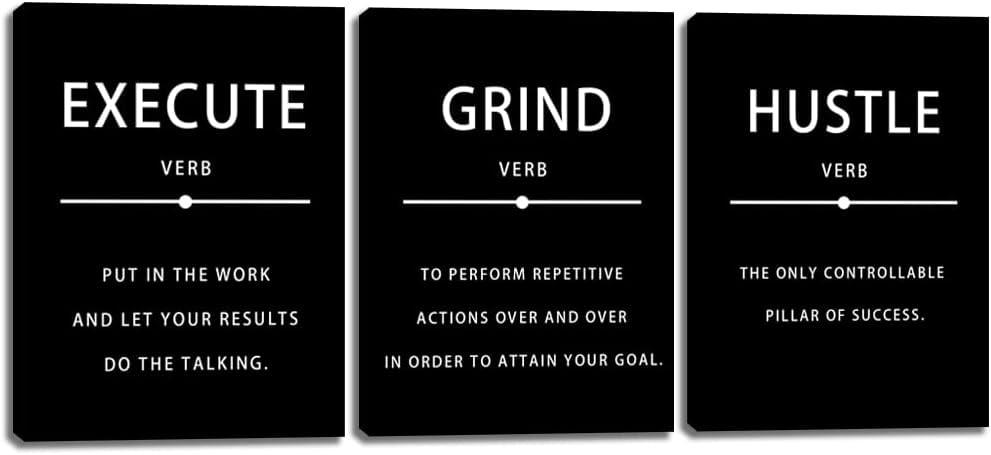 3 Pieces Motivational Office Wall Art Inspirational Canvas Wall Art Entrepreneur Quote Hustle Success Wall Paintings Picture Artwork for Bedroom Home Workplace Posters Wall Decor (36''''Wx 16''''H)
