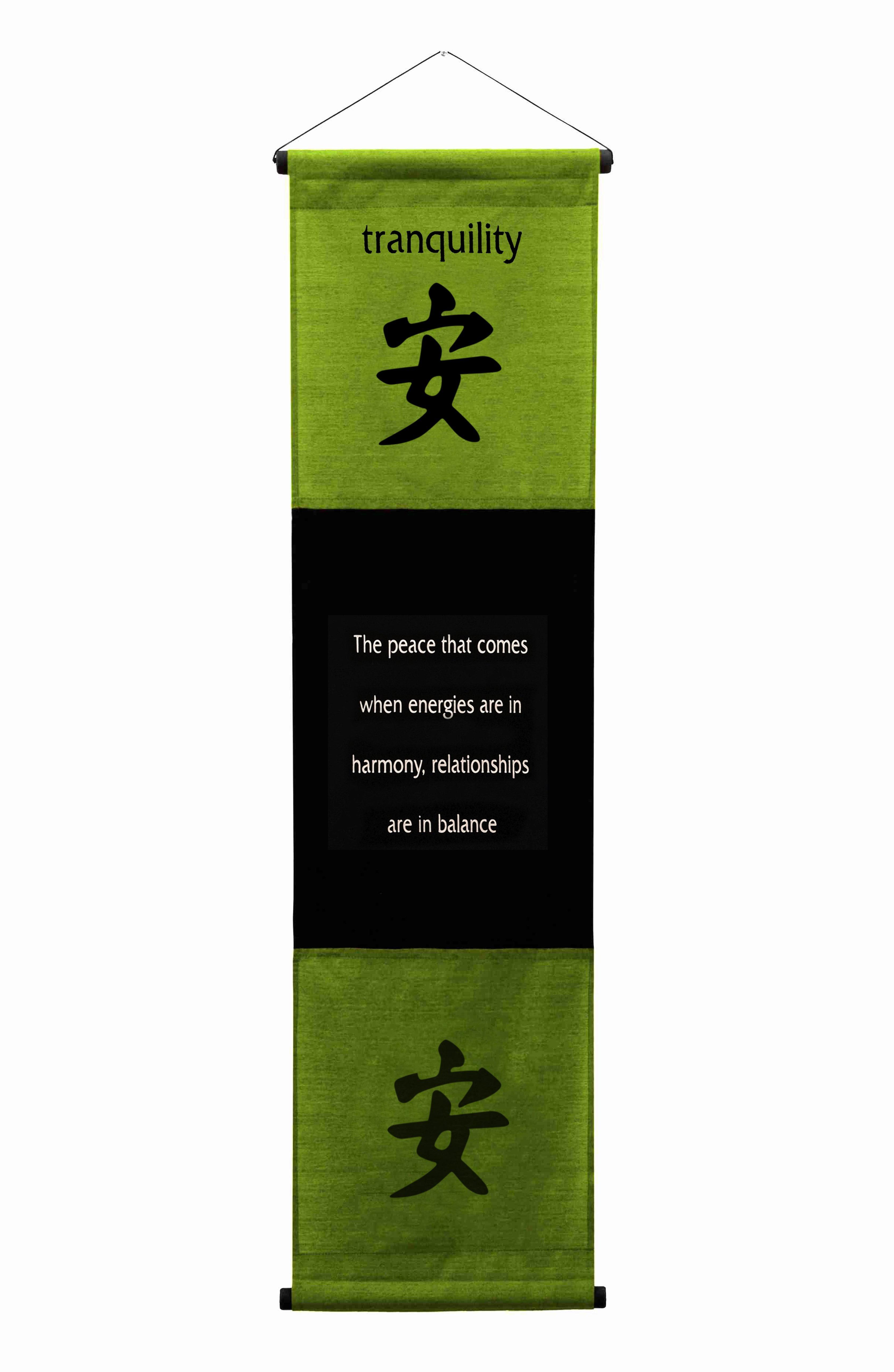 Green Cotton Tranquility Inspirational Wall Hanging Scroll