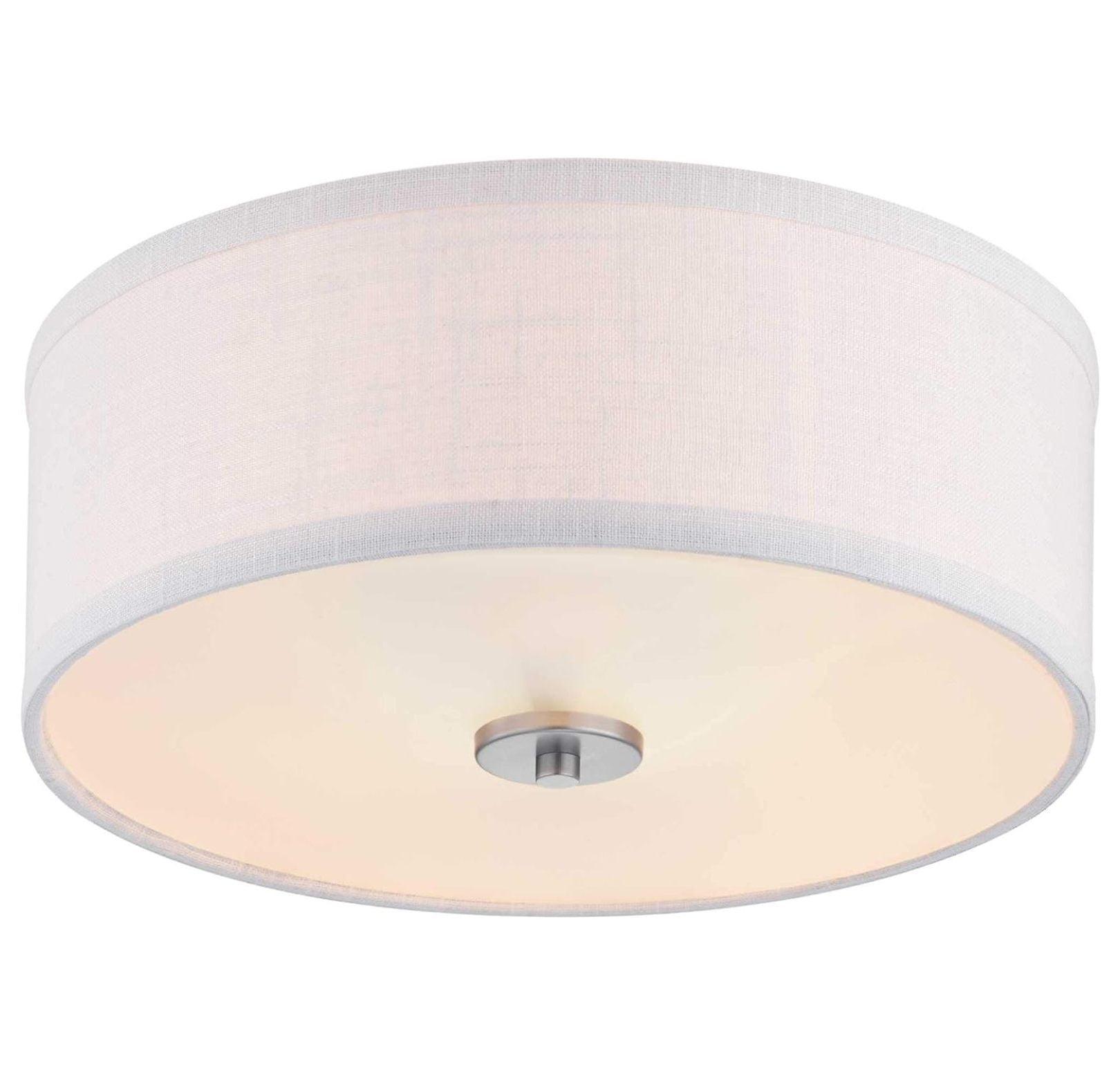 Brushed Nickel Drum Flush Mount Light with Glass Diffuser