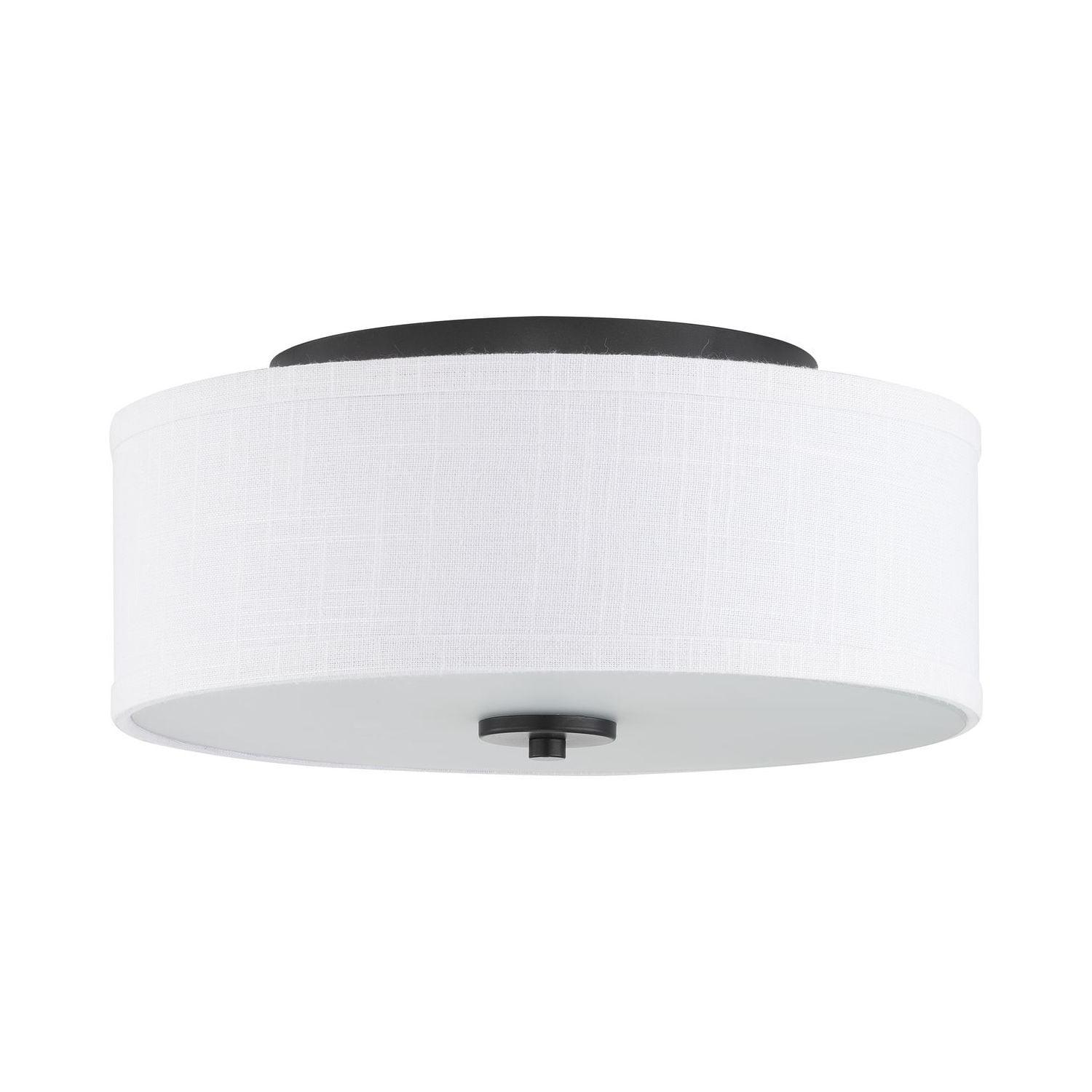 Graphite and White 16" Flush Mount Ceiling Light with Etched Glass