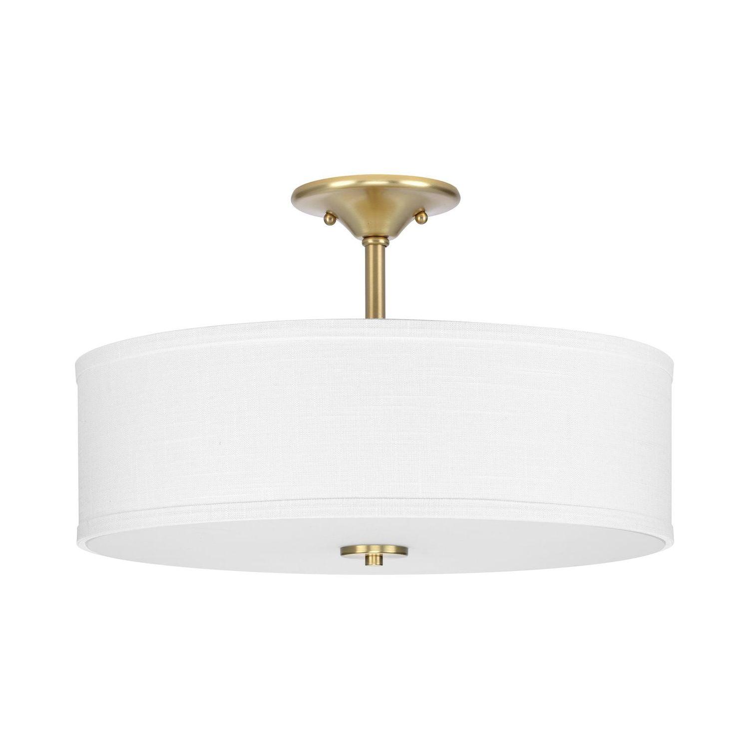 Elegant 18" Satin Brass Semi-Flush Mount with Summer Linen Shade