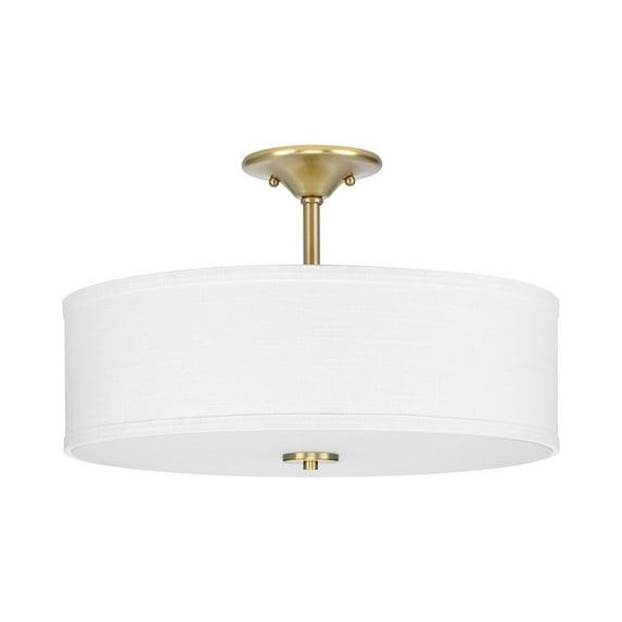 Progress Lighting, Inspire Collection, 3-Light Semi-Flush Mount, Satin Brass, Summer Linen Shade