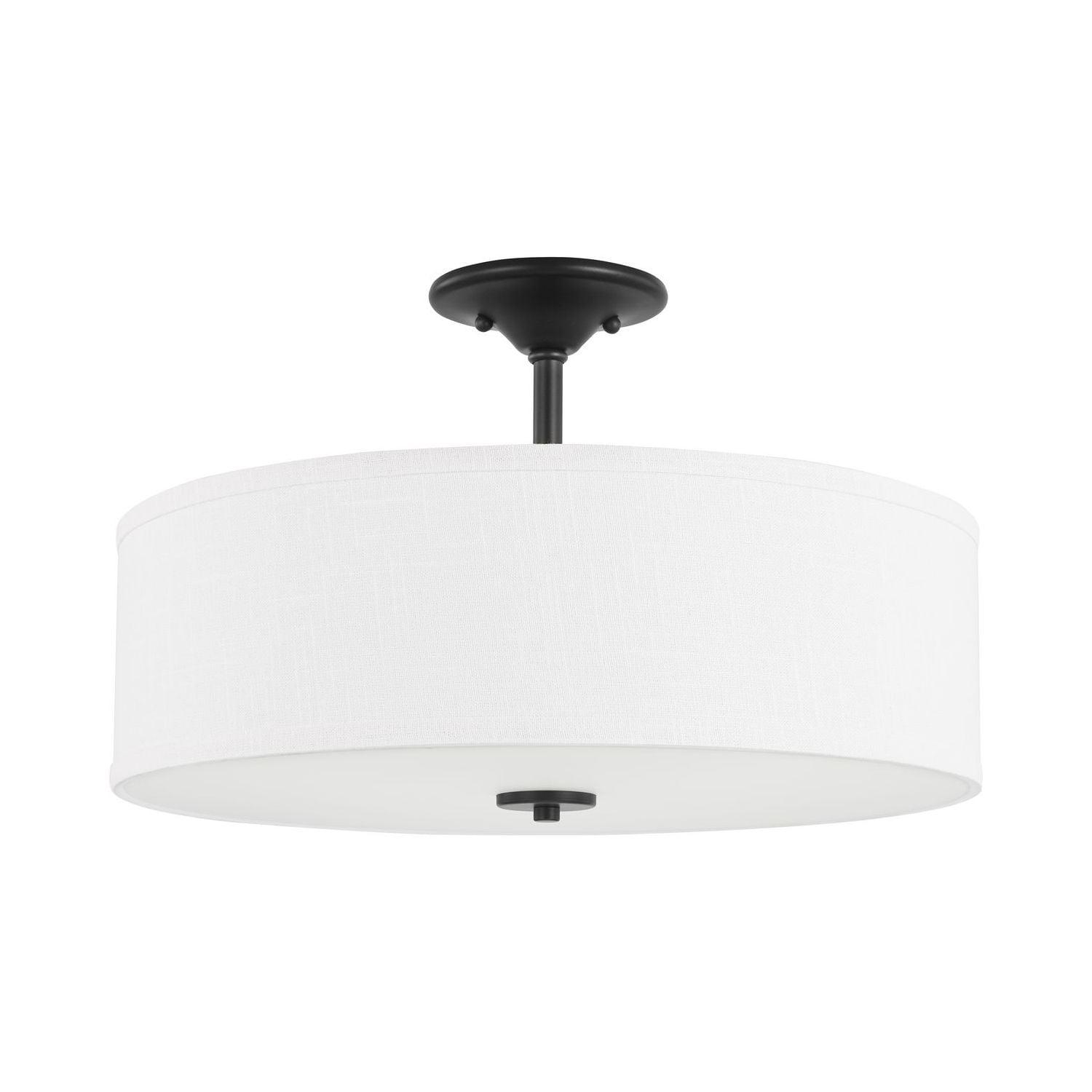 Progress Lighting, Inspire Collection, 3-Light Semi-Flush Mount, Graphite, Summer Linen Shade