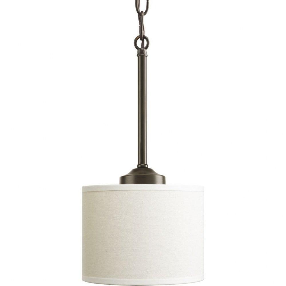 Progress Lighting, Inspire Collection, 1-Light Mini-Pendant, Antique Bronze, Off-White Linen Fabric Shade