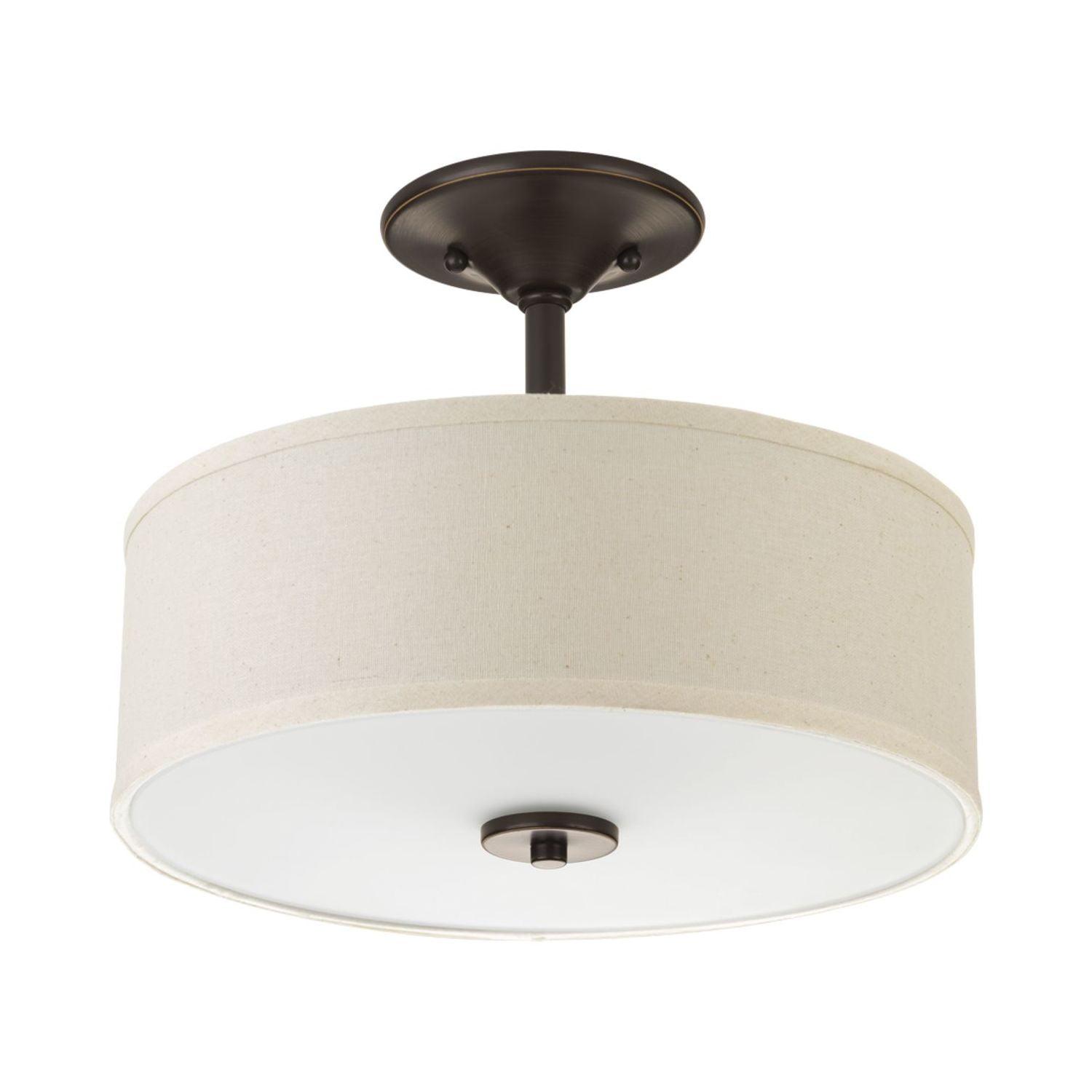 Progress Lighting, Inspire Collection, 2-Light Semi-Flush Mount, Antique Bronze, Etched Glass with Linen Shade