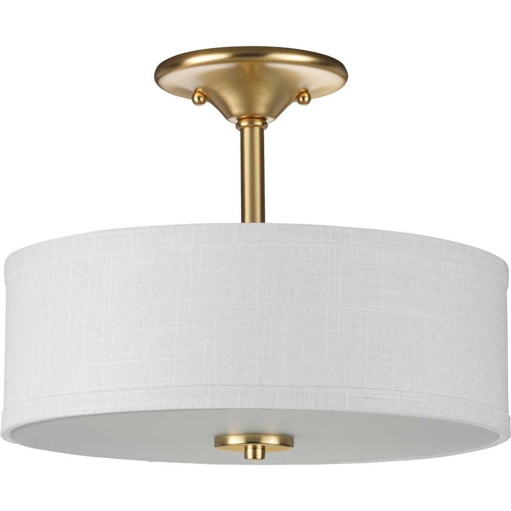 Progress Lighting, Inspire Collection, 2-Light Semi-Flush Mount, Satin Brass, Summer Linen Shade