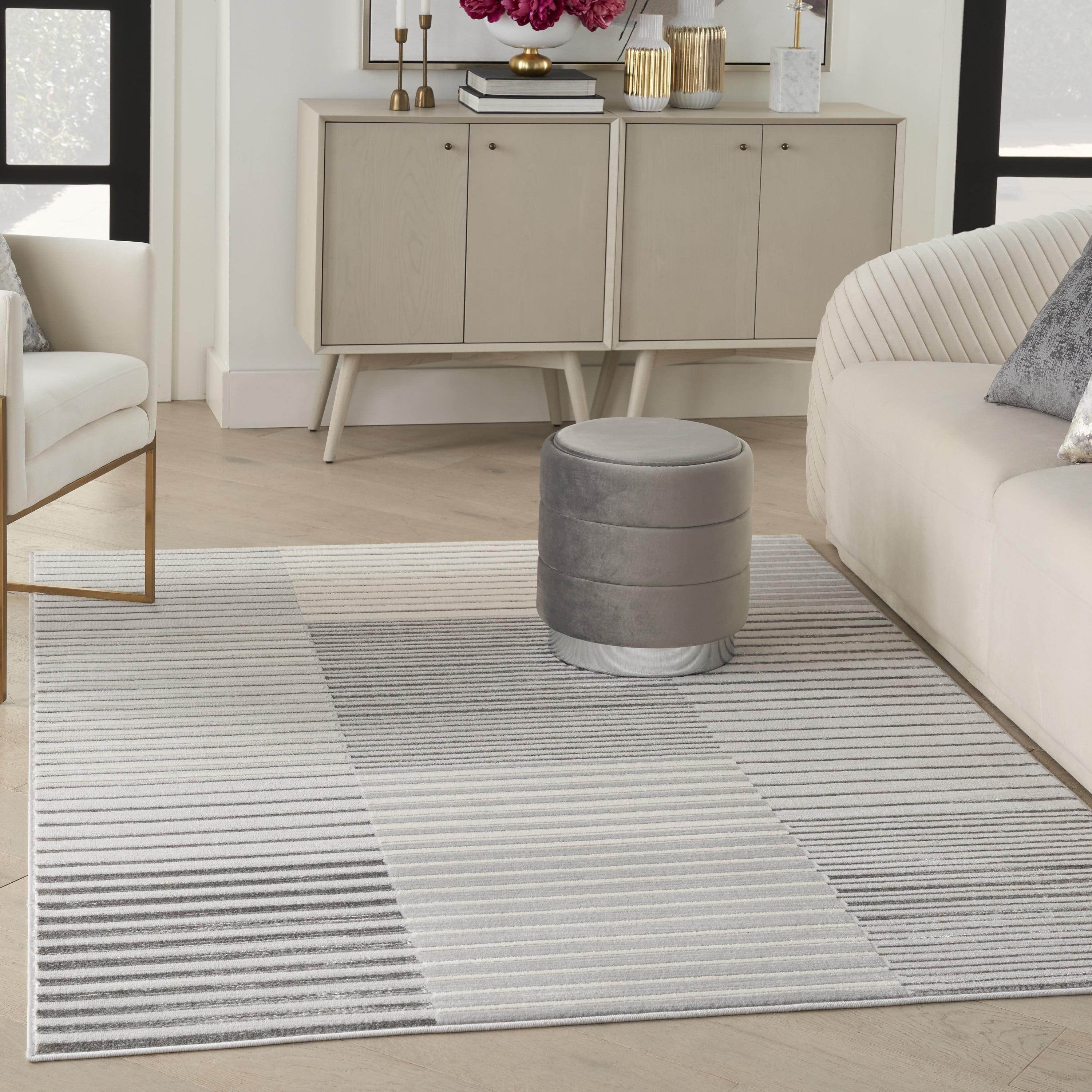 Silver Grey Striped 5' x 7' Synthetic Area Rug