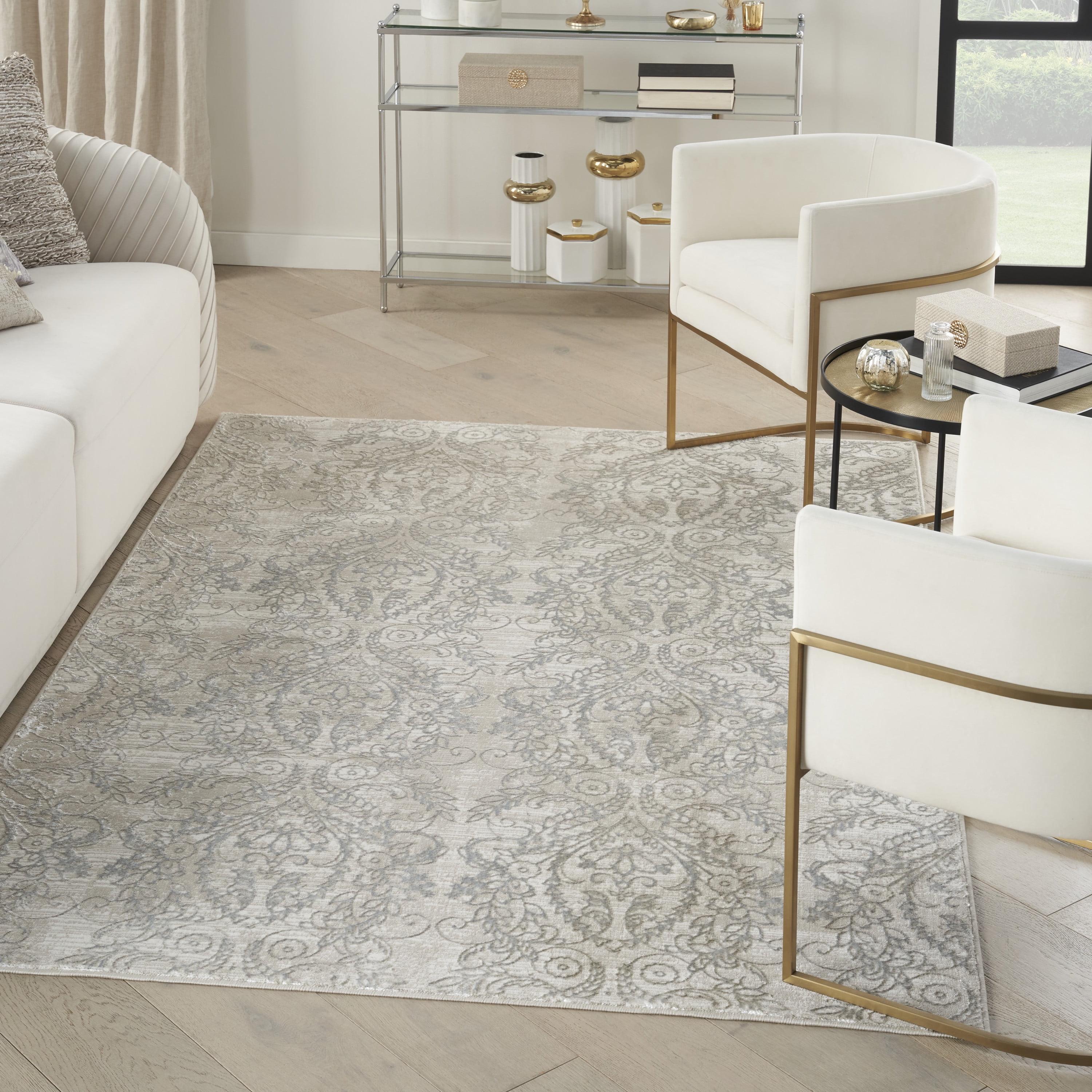 Iliana Damask Machine Woven Polyester Area Rug in Beige