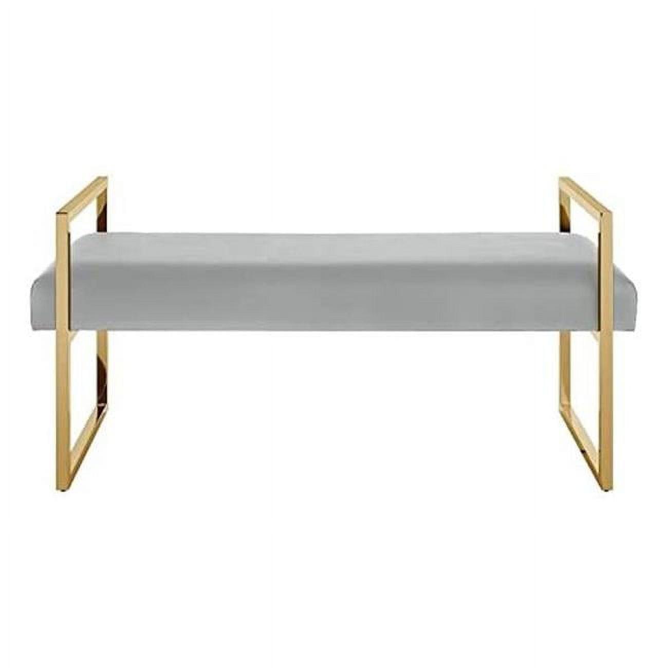 Modern Glam Grey & Gold PU Leather Upholstered Bench