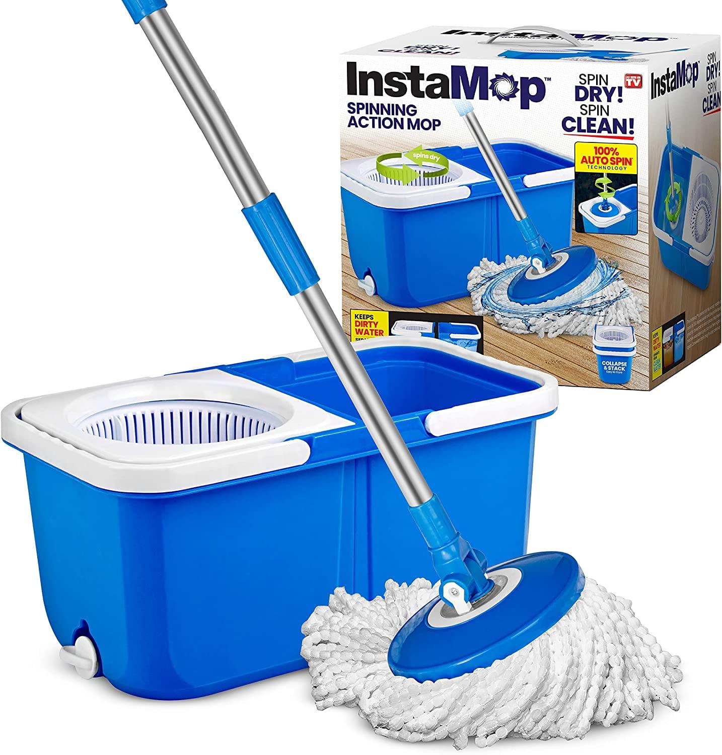 InstaMop Spinning Action Mop – Dual Bucket System with 100% Auto Spin Technology, 360° Swivel, Machine Washable Head