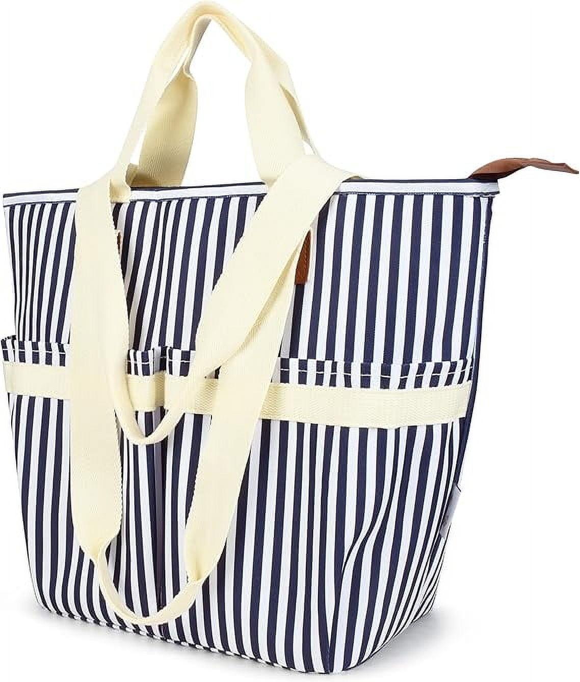 Solaris Insulated Cooler Bag, 3 Layer Leakproof Soft Cooler tote bag, Collapsible Waterproof Grocery Thermal Bag, Gift Ideas for Picnic, Gray Strip