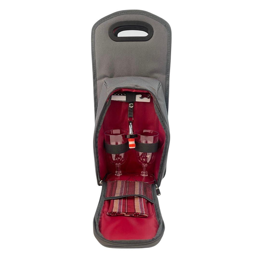 Lexi Home 7-Piece Grey Red Insulated Bottle Carrier Picnic Tote Set