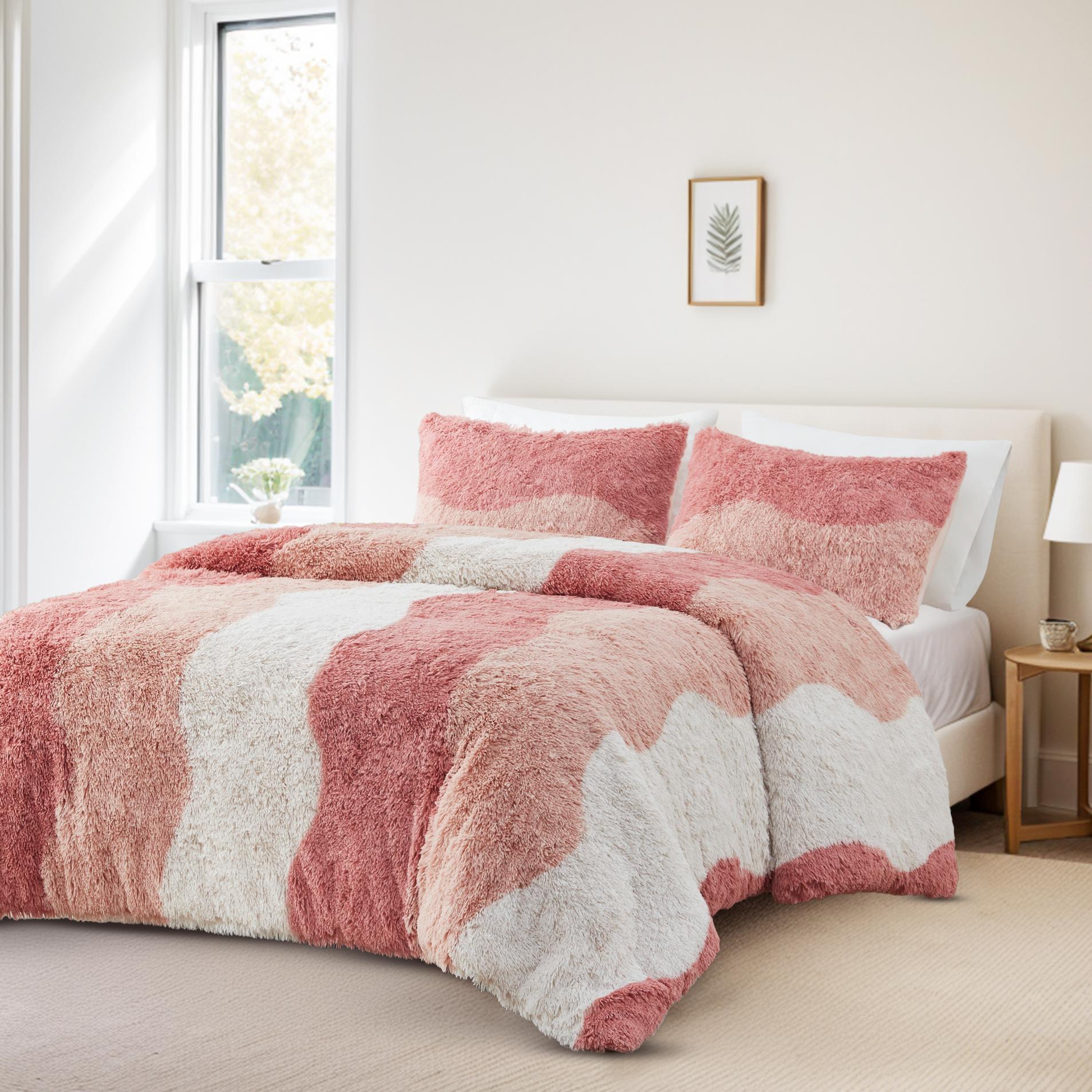 Ombre Shaggy Faux Fur Comforter Set