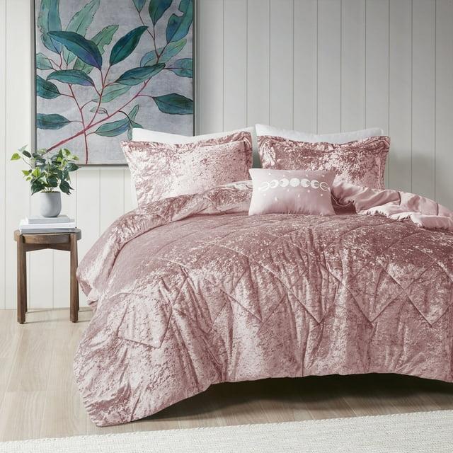 Intelligent Design Felicia Crushed Velvet Comforter Set with Throw Pillow
