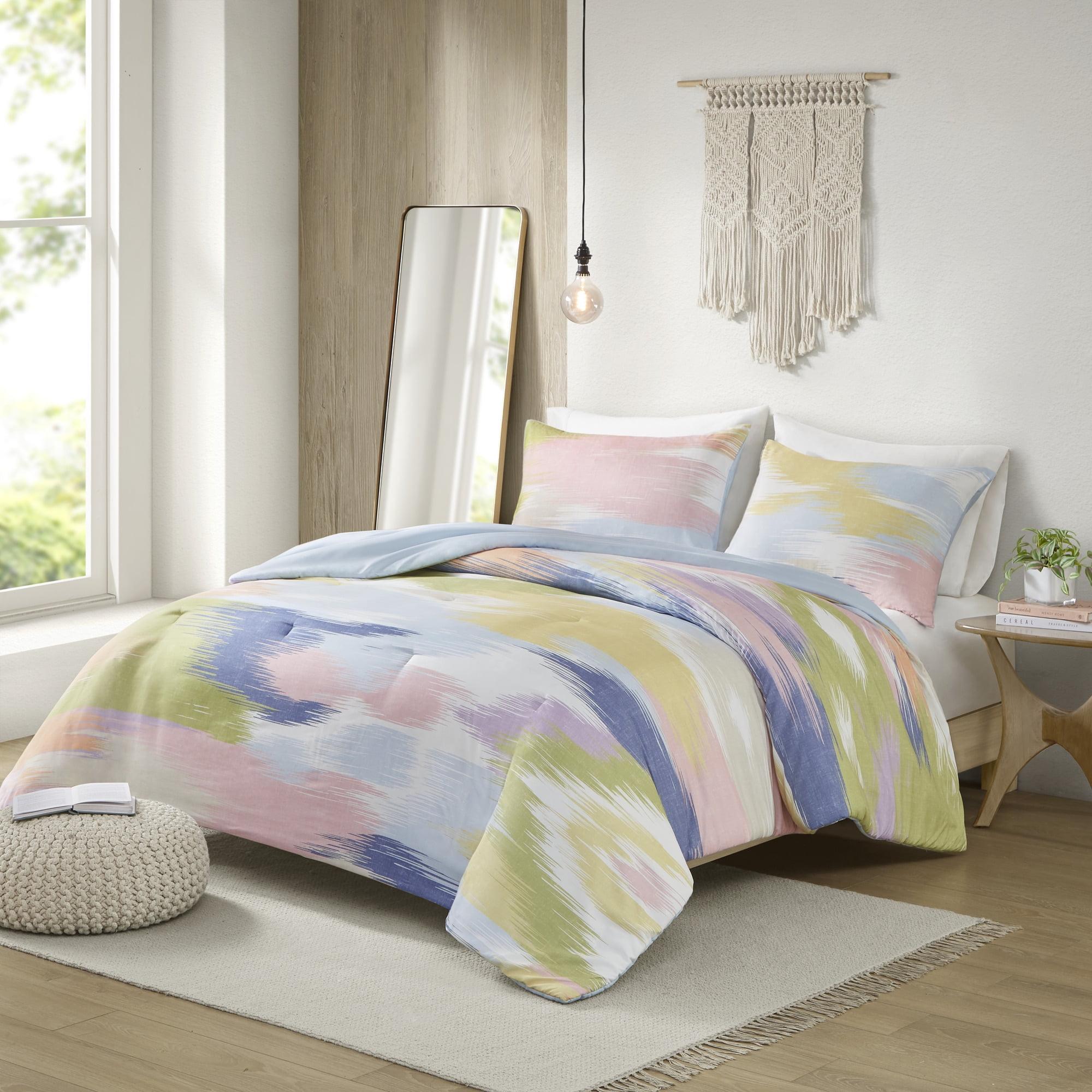 Full Blue Microfiber Abstract Brushstroke Comforter Set