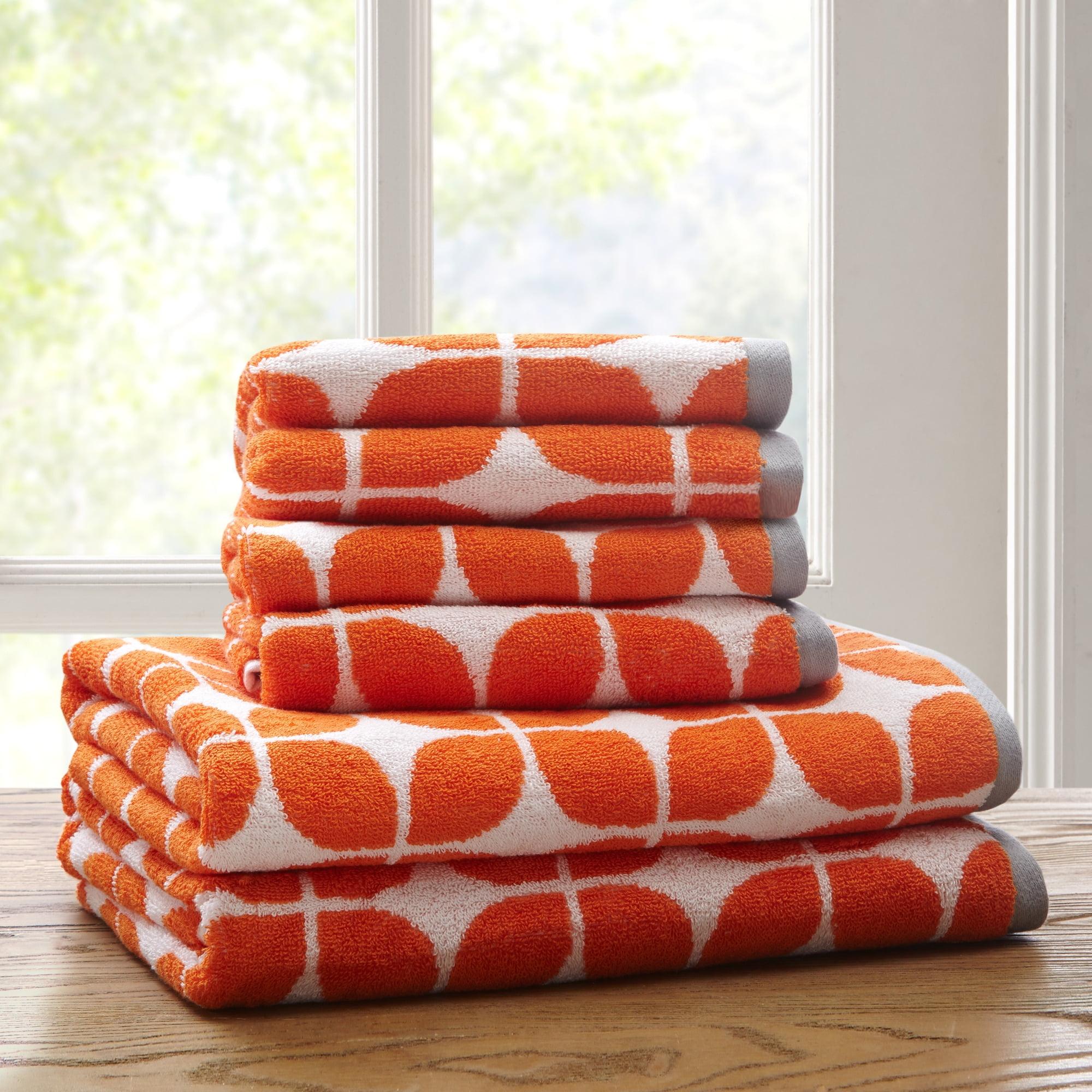 Lita Orange and Grey Cotton Jacquard 6-Piece Towel Set