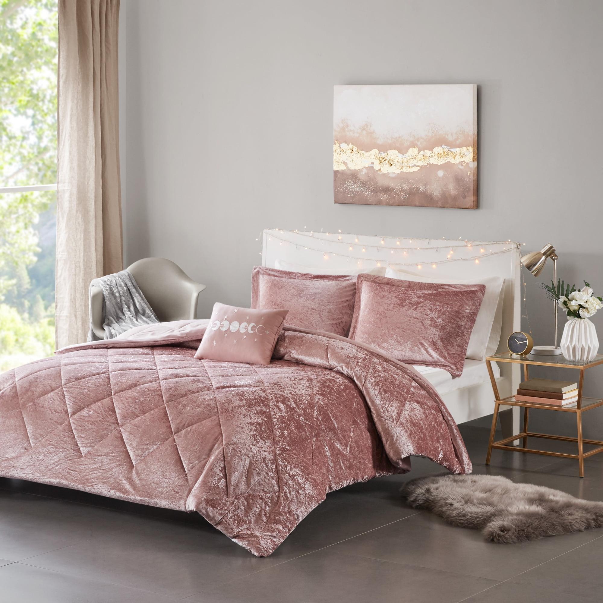 Blush Twin Velvet Bedspread Set with Decorative Pillow