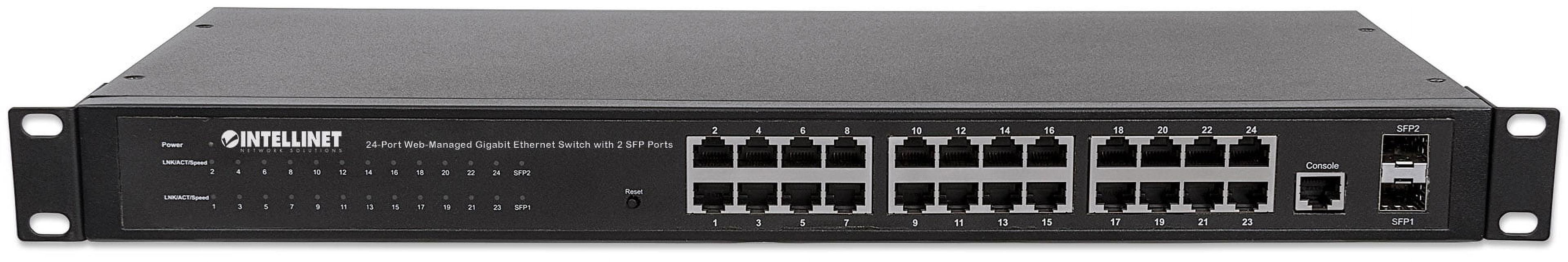 Intellinet 24-Port Web-Managed Gigabit Ethernet Switch with 2 SFP Ports | Fanless | VLAN, SNMP, 802.1X | NDAA