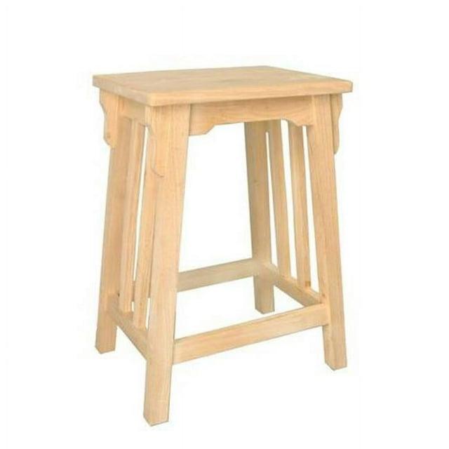 24" Mission Counter Height Barstool Unfinished - International Concepts: Solid Parawood, Rectangle Seat