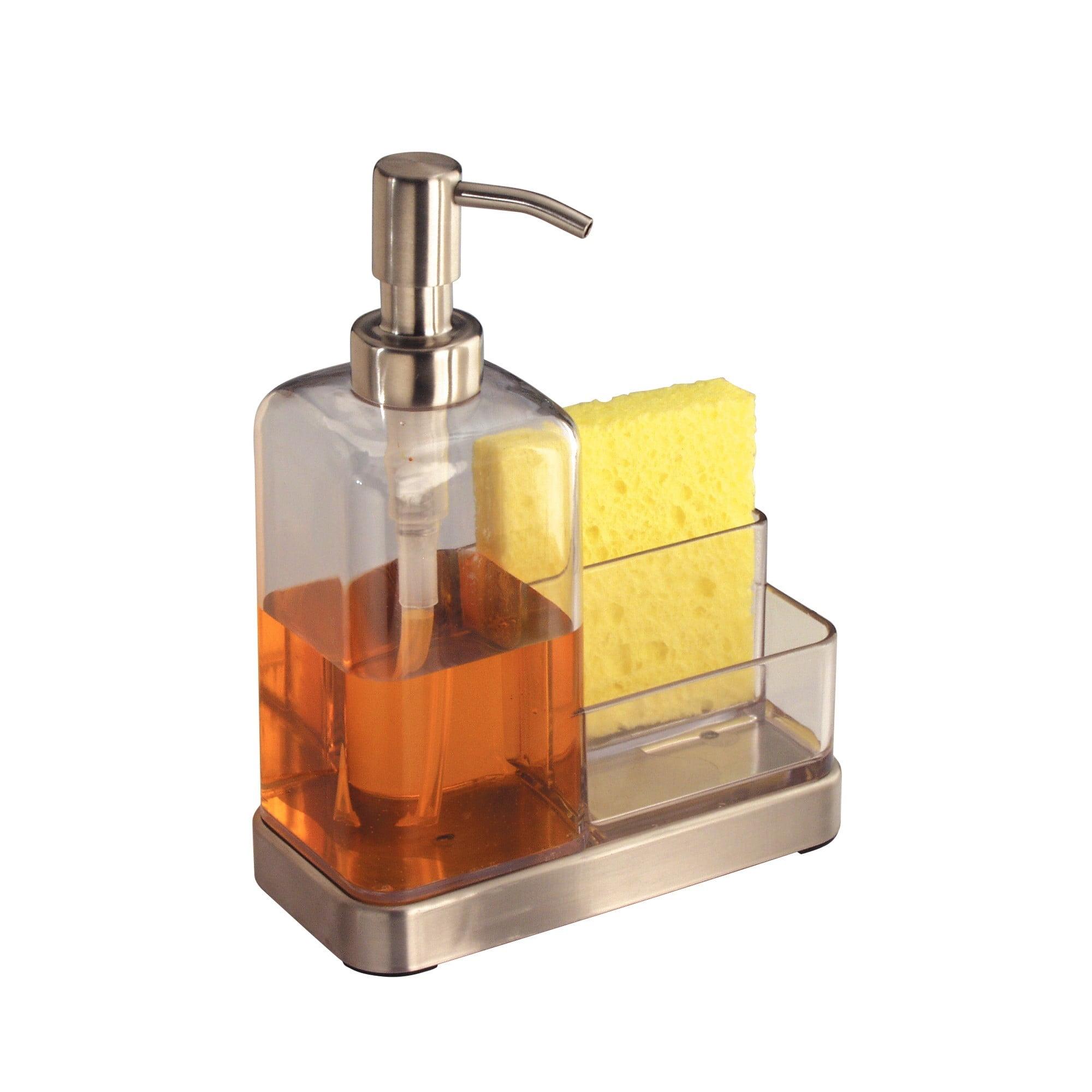 Clear and Stainless Steel Soap Dispenser with Sponge Caddy