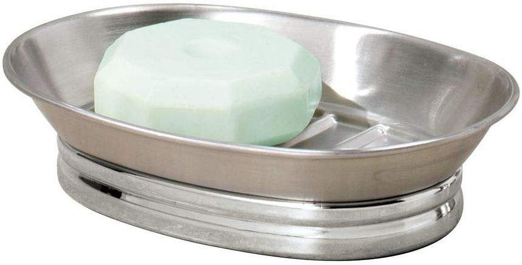 Brushed Stainless Steel Oval Soap Dish with Raised Ridges