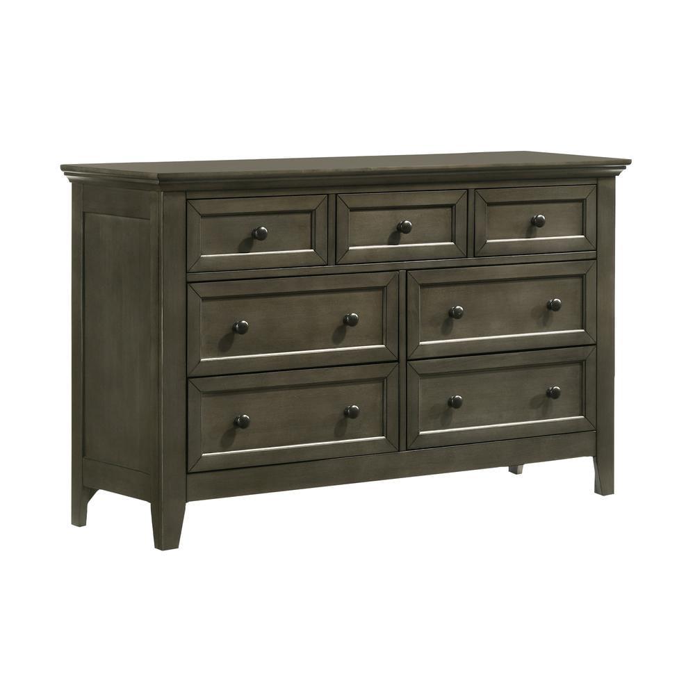 Transitional Gray 7-Drawer Dresser in Medium Wood and Birch Veneer