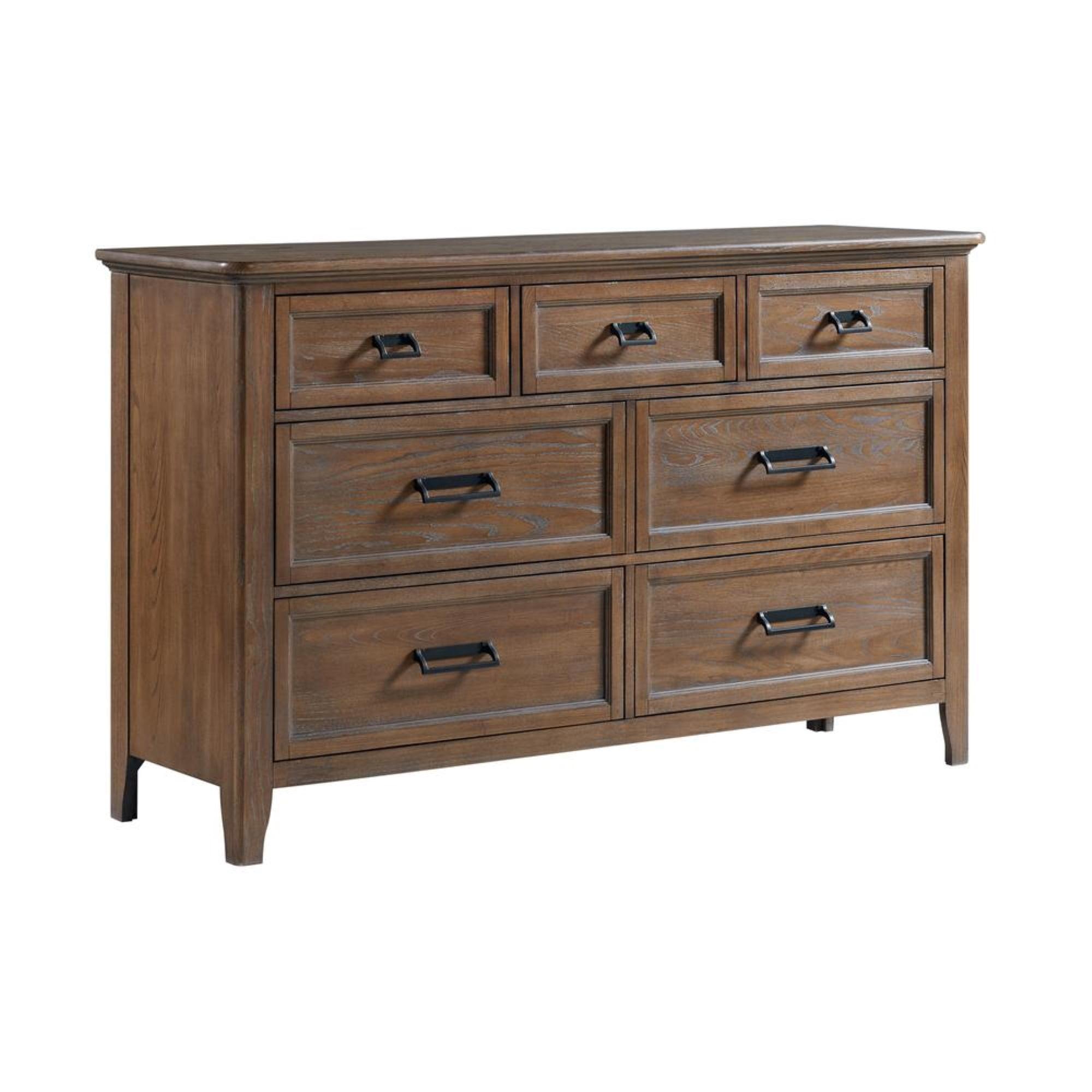 Harvest Brown Transitional 7-Drawer Wood Dresser with Metal Handles