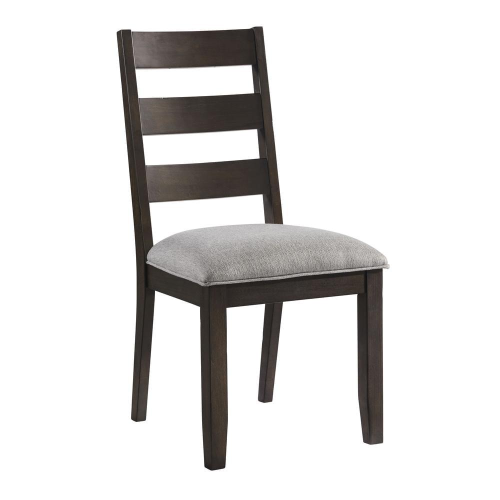 Beacon Transitional Upholstered Ladderback Side Chair in Black/Walnut
