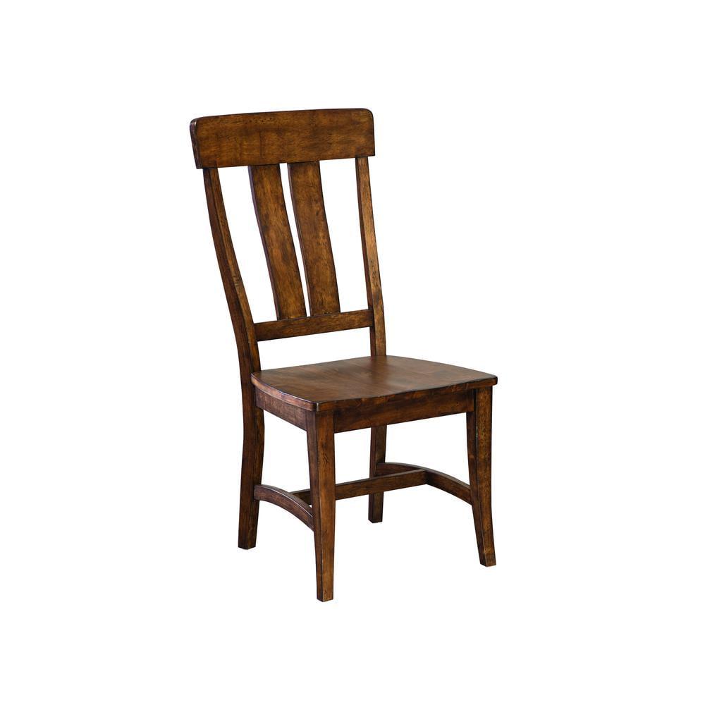 Rustic Brown Birch Wood Slat Back Side Chair